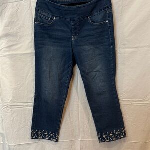 Jag Jeans Dark Blue Cropped Jeans with Embroidered Hem